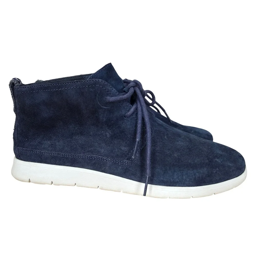 UGG Chukka Boots Mens 10.5 Navy Blue‎ Suede Freamon Tasman Braid Wool Insoles